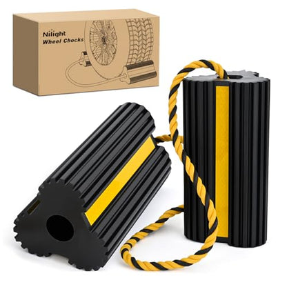 Wheel Chocks Rubber Yellow Reflective Strips 2 Pack with Rope