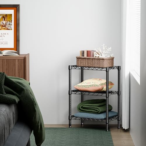750 lbs 3 Tier Shelf Metal Storage Shelves Wire Rack Closet Organizers with PP Board for Garage Kitchen Bathroom Laundry Black 11.8" D x 21.7" W x 28.6" H (3 Count)