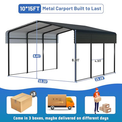 Metal Carport 10 * 15 FT Heavy Duty Carport Canopy with Galvanized Steel Roof Multi