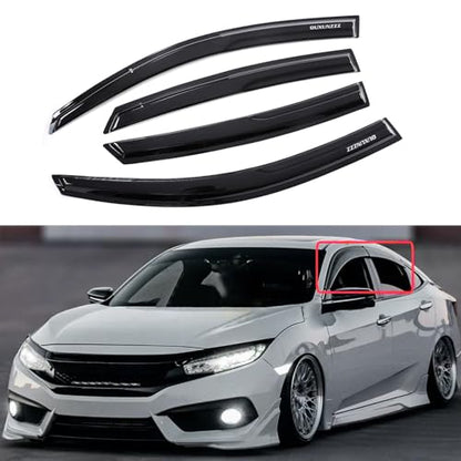 Outside Mount Window Visors Rain Guards for Honda Civic 4Dr Sedan 2016 (4 Count)