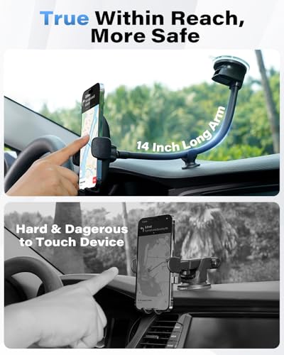 Solid Car Truck Phone Mount Holder 14" Arm Upgraded Wireless Charger