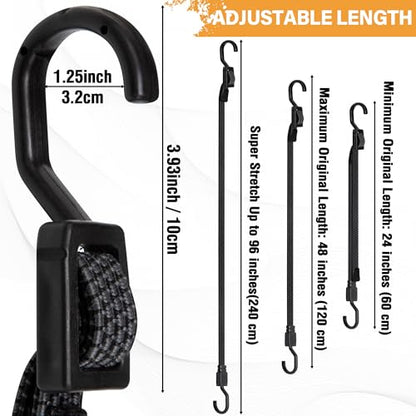 Bungee Cords Flat Adjustable Bungee Cords with Hooks Heavy Duty 48 Inch (6 Count)