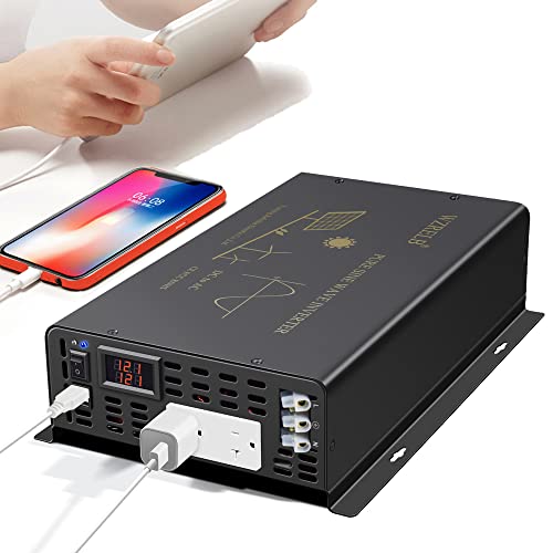 2500W Pure Sine Wave Power Inverter 12VDC to 120VAC 60HZ Dual AC Outlets 2× 2.4A USB Port&Hardwire Terminal Off