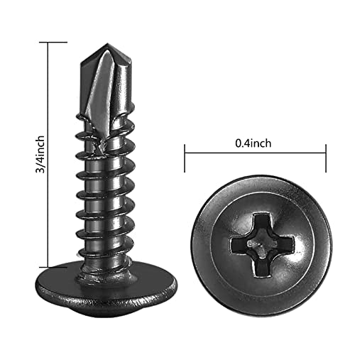 300Pcs)#8×3/4” for Sheet Metal Self-Tapping Screws 410 Black Stainless Steel Truss Head High-Strength Quick Tapping