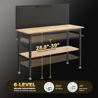 60" Work Bench with Storage & Pegboard