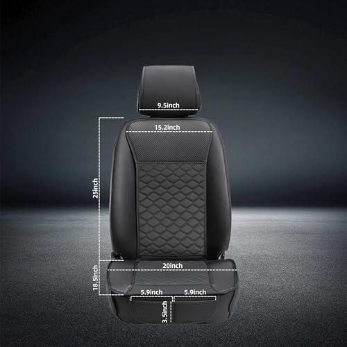 Carbon Fiber Leather Car Seat Covers Front 2PC Waterproof Black (2 Count)
