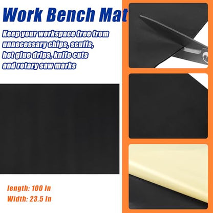 1 Roll 23.5 x 100 Inch Work Bench Mat Self Adhesive Resistant PU Floor Runner Easy to Clean Workbench Mat Pad for Garage Workbench or Table Storage Tool Organization