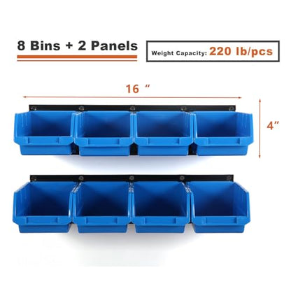 8 Bin Wall Mounted Plastic Storage Bins Hanging Organizer Bins