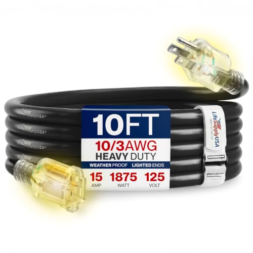 10ft Outdoor Indoor Extension Cord 10 (10 Foot)