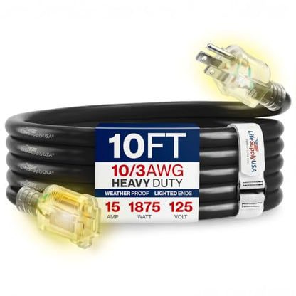 10ft Outdoor Indoor Extension Cord 10 (10 Foot)