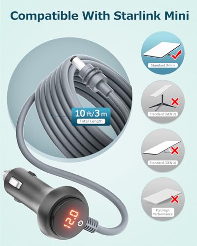 Starlink Mini Power Cable 10FT 12V Car Adapter for Starlink Mini