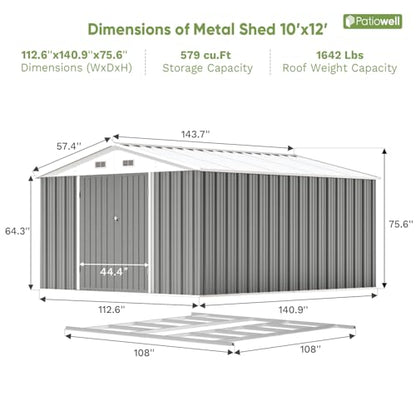 10 x 12 FT Metal Storage Shed for Outdoor with Floor Frame