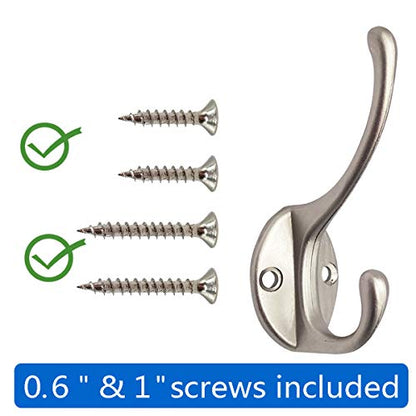 10 Pack Silvery Double Coat Hooks Utility Hooks for Coat (10 Count)