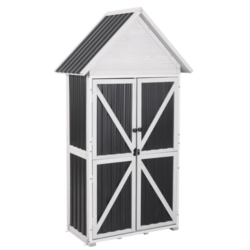 Outdoor Storage Shed Cabinet Strong Iron Frame Surrounding Garden Tool Storage with Adjustable Shelfs
