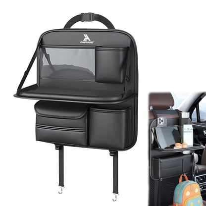 Universal Premium Leather Foldable Car Backseat Organizer with Table Tray