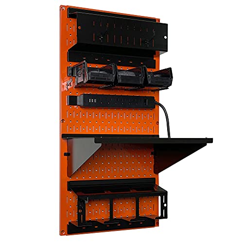 Power Tool Storage Organizer Kit Cordless Drill Holder Charging Station Rack 16” x 32” Metal Pegboard Organization System