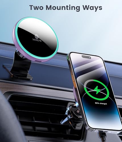for Magsafe Car Mount Charger 15W LED RGB Car Phone Holder for Dash Vent