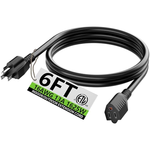 Indoor Outdoor Black Extension Cord 6 FT Waterproof 16