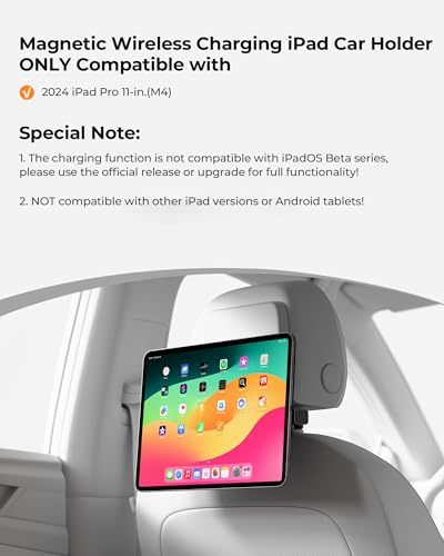 KUXIU Magnetic Wireless Charging Car Headrest Tablet Holder for iPad Pro 11'' M4 [2024]Only