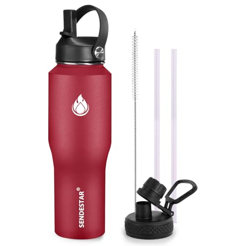 32oz Water Bottle Wide Mouth Stainless Steel Vacuum Insulated Double Wall with Straw Lids Fit in Any Car Cup Holder