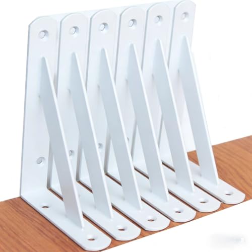 6 Pack L5 x H 3" White Heavy Duty Shelf Brackets with Screws Metal Shelf Brackets Shelf Support Angle Brackets for Shelves L Brackets Heavy Duty Floating Shelf