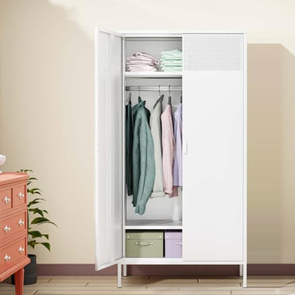 Metal Storage Cabinets Locker with Hanging Rod and Adjustable Shelves