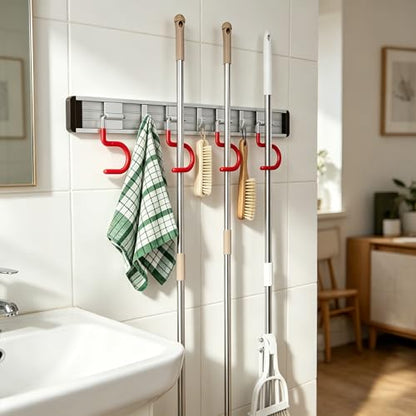 Wall Mounted Mop and Broom Holder Stainless Steel S Type Broom Rack Anti