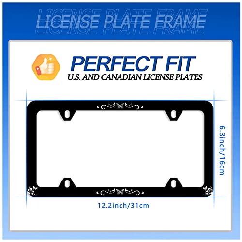 Butterfly Hibiscus License Plate Frame Stainless Steel Accessory 12.3x6.3In