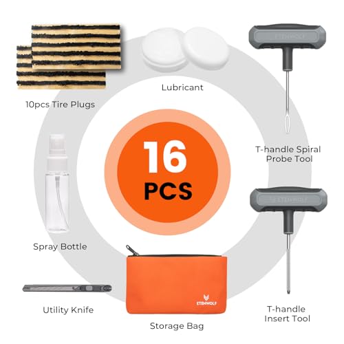 Flat Tire Repair Kit with Plugs 16 Pcs