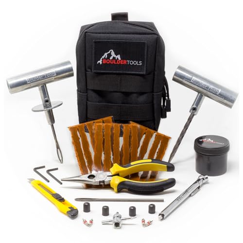 Compact Tire Repair Kit with Molle Storage Pouch. Heavy Duty Universal Tire Plug Kit