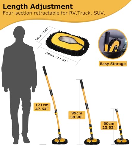 47.64" Car Wash Brush Mop Kit Mitt Sponge with Long Handle Car Cleaning Supplies Kit Tools Car Washing Duster Exterior Scratch Free