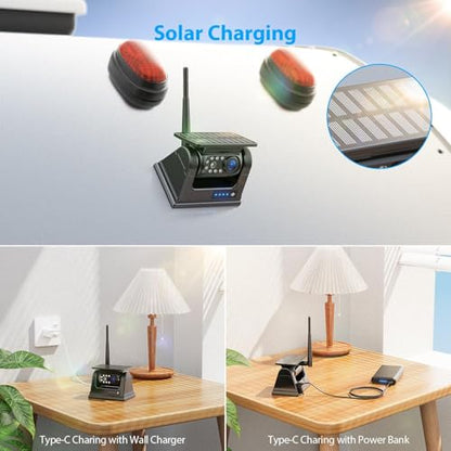Magnetic Solar Wireless Backup Camera HD 1080P 10" DVR Monitor