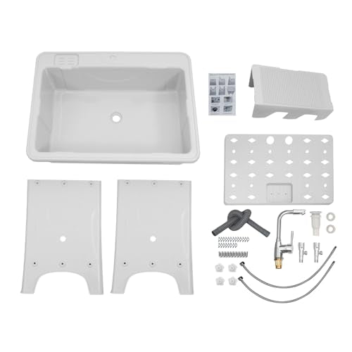 Freestanding Utility Sink Plastic Laundry Tub Spacious Sink with Storage Shelf Indoor Outdoor Wash Station for Bathroom Washing Room