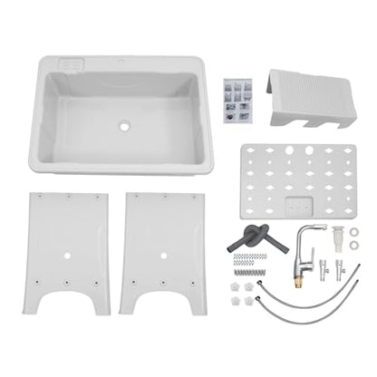 Freestanding Utility Sink Plastic Laundry Tub Spacious Sink with Storage Shelf Indoor Outdoor Wash Station for Bathroom Washing Room