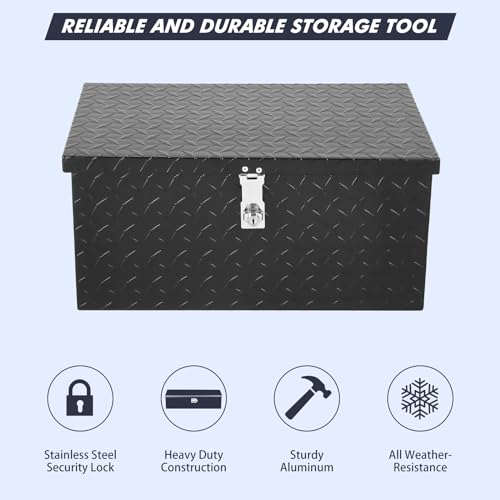 20 Inch Heavy Duty Aluminum Diamond Plate Tool Box Pick Up Truck Bed RV Trailer Toolbox Waterproof Square Storage Organizer with Side Handle