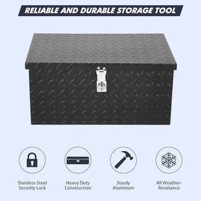 20 Inch Heavy Duty Aluminum Diamond Plate Tool Box Pick Up Truck Bed RV Trailer Toolbox Waterproof Square Storage Organizer with Side Handle