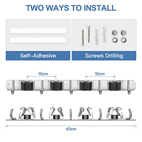2 Pack Broom Holder Wall Mount Stainless Steel Mop Organizer