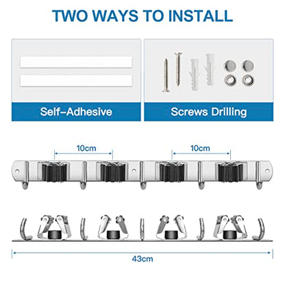 2 Pack Broom Holder Wall Mount Stainless Steel Mop Organizer