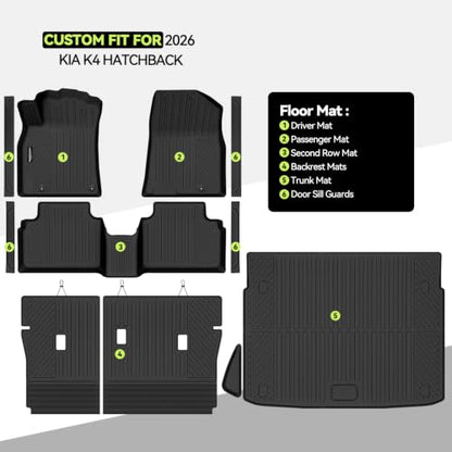 All Weather TPE Floor Mat Set for 2026 Kia K4 Hatchback