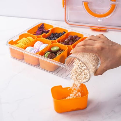 Divided Snack Serving Tray with Lid and Handle Travel Snackle Charcuterie Container Portable Storage Organizer for Candy (28 Ounce)