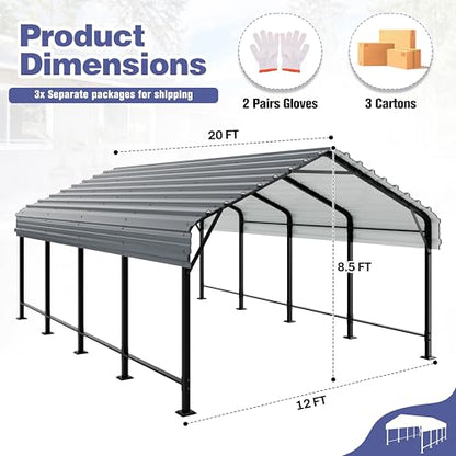 JY QAQA 12 x 20 ft Metal Carport