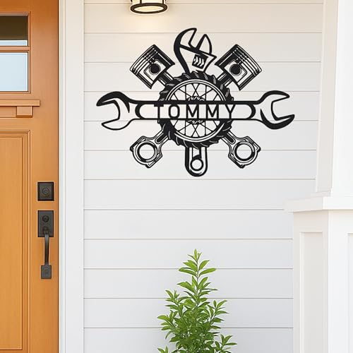 Custom Garage Workshop Metal Sign Personalized Tool Name Wall Art for Car Truck Mechanic Shop Decor Durable Steel Sign for Dad Husband Men’s Auto Workspace or Fence