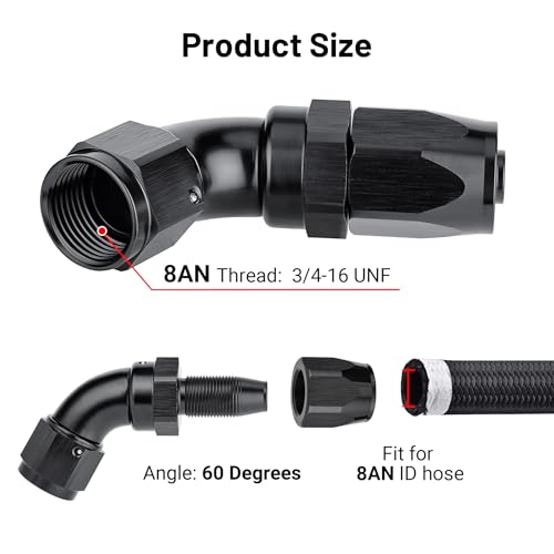 8AN 60 Degree One Piece Full Flow Hose End Fitting Swivel for CPE Braided Hose