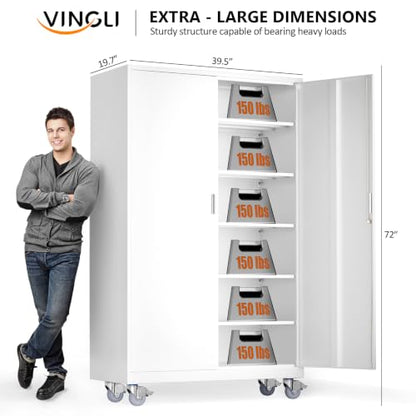 Large Metal Storage Cabinet with 2 Doors and 5 Adjustable Shelves