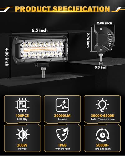 7 Inch LED Light Bar 6 Modes Amber White Series LED Pod Lights (2 Count)