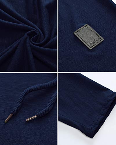 Mens Fashion Hoodies Sport Pullover Solid Color Shirt Workout Lightweight Tops Navy XX