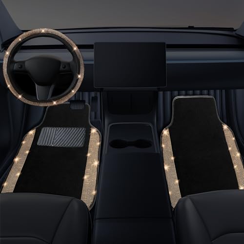 Bling Car Floor Mats Full Set and Steering Wheel Cover (5 Count)