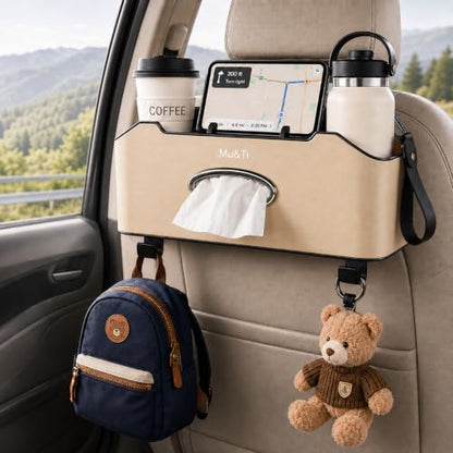 Back Seat Car Organizer with Cup Holders Tissue Box