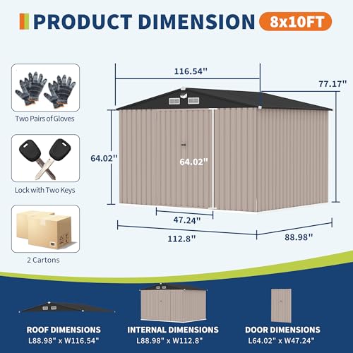 8x10 FT Metal Storage Sheds Outdoor