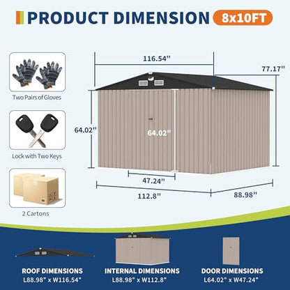 8x10 FT Metal Storage Sheds Outdoor